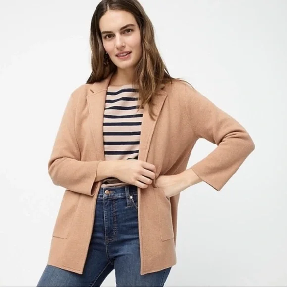 J. Crew Sophie Open Sweater Blazer Cardigan Style Camel Tan Minimalist Chic