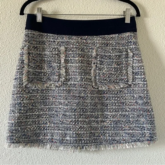 J. Crew Tweed Skirt Sz 6 Blue White Preppy Dressy Career Wear Coquette Brunch