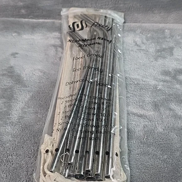 Stainless Steel Straw Set 14 Pc Hiking Camping‎ Reusable