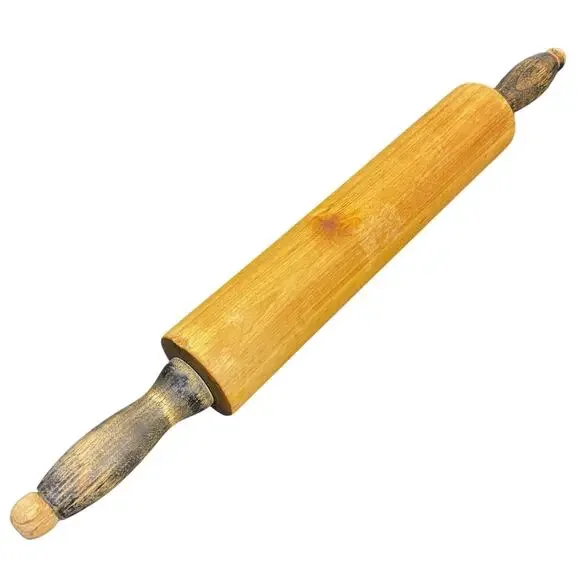 Vintage Solid Wood Rolling Pin Distressed Handles Primitive Farmhouse 18.5