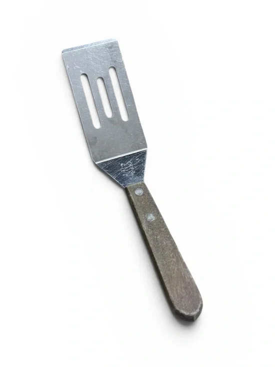Vintage Stainless Steel Mini Spatula with Wood Handle Slotted 7.5”