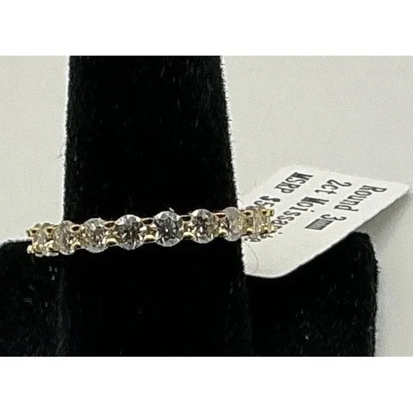 Moissanite Eternity Band Ring Size 5 Sterling Silver Gold Tone 2ct 3mm Stones