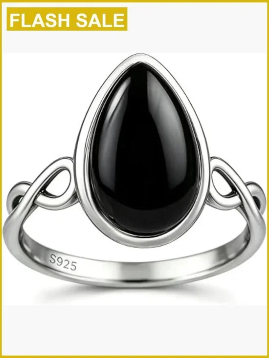 S925 Sterling Silver Pear Jade Statement Ring, Vintage Infinity Knot, Size 10