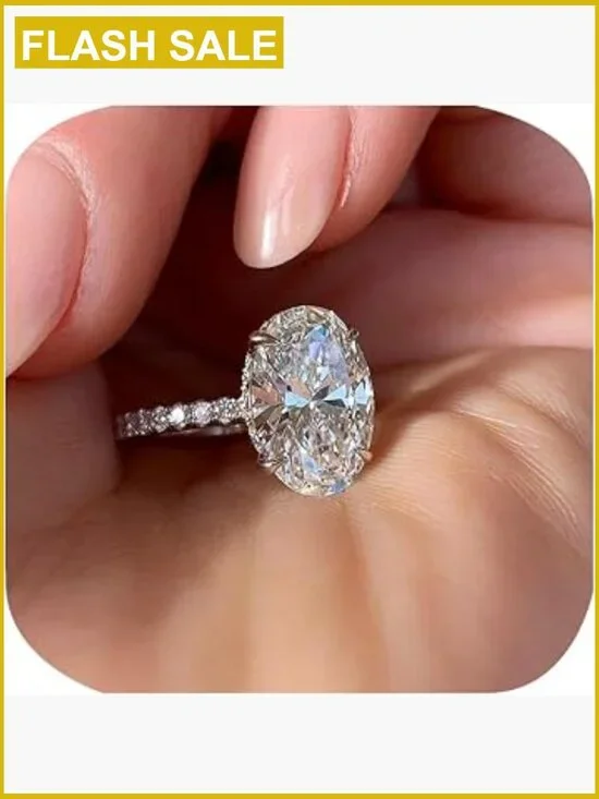 Oval Cut 3CT CZ Solitaire Engagement Ring Promise Ring Silver Size 9