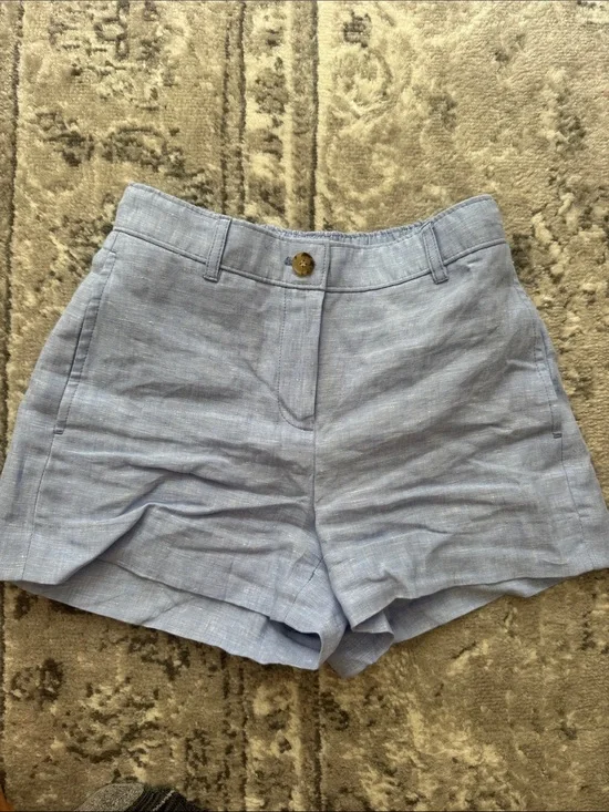 J. Crew Light Blue High-Rise Linen-Blend Shorts