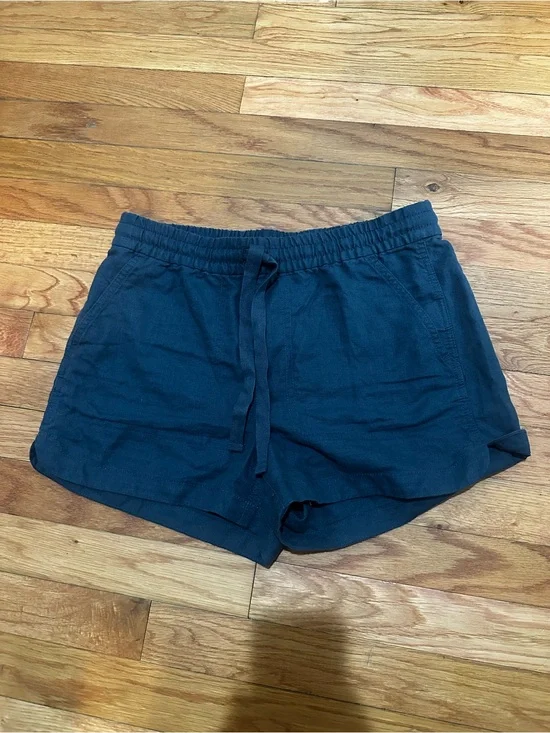 J Crew Seaside Shorts Dark Blue Linen Blend Elastic Waist Drawstring XS