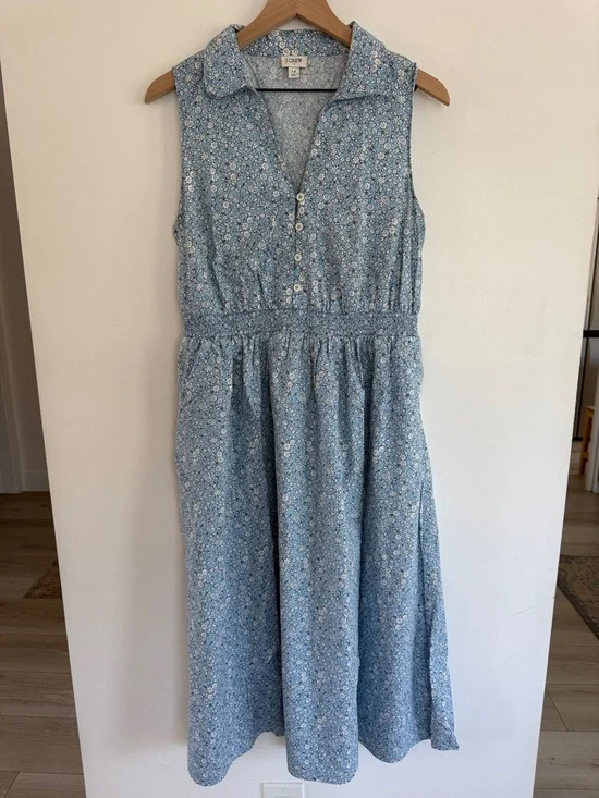 J. Crew Light Blue Floral Button-Front Midi Dress