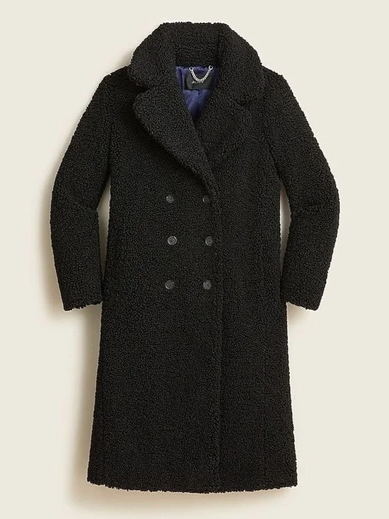 J. Crew Black Teddy Double-Breasted Long Coat