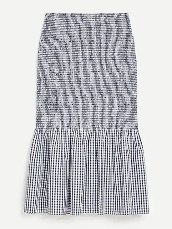 J. Crew Gingham Smocked Midi Skirt Navy White Size 4 Cottagecore Twee