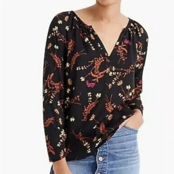 Point Sur Black and Brown Floral Top Size Small