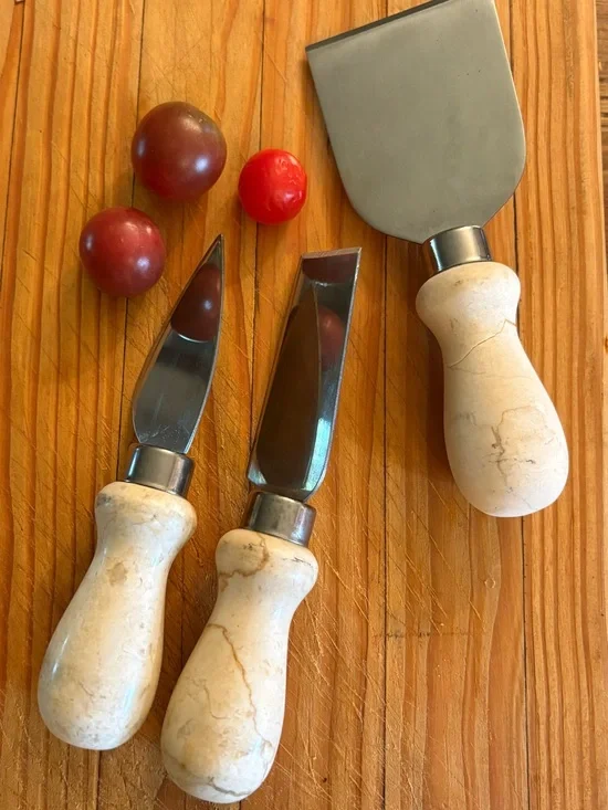 Marble Handle Cheese Knives Set with Spatula - Cream & Silver