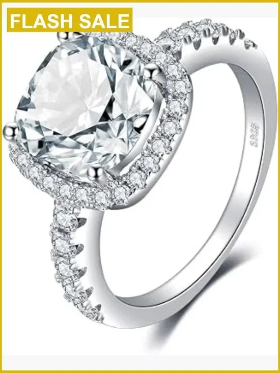 3ct Cushion Cut Halo Engagement Ring 925 Sterling Silver