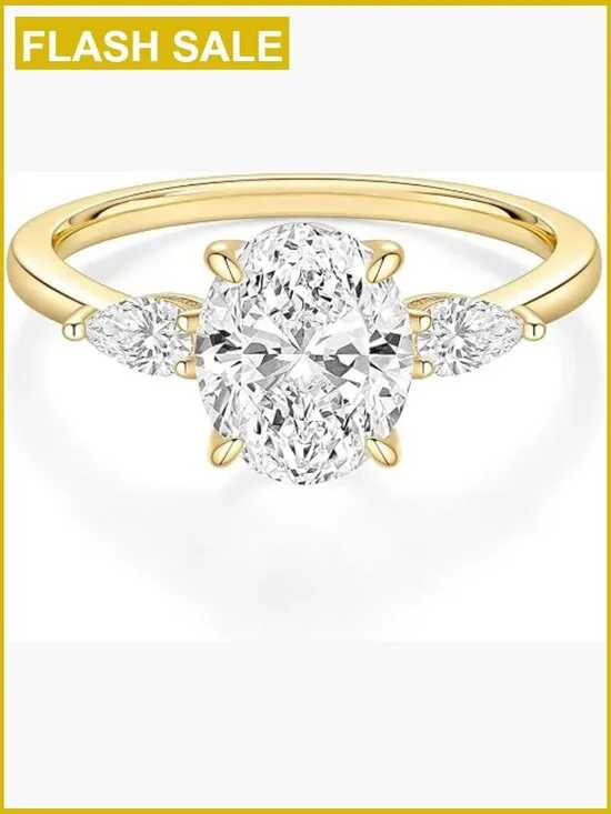3-Stone Oval CZ Wedding Promise Ring - 4-Prong Setting - Stackable - Size