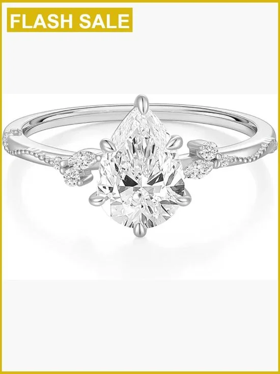 Pear Cut Cubic Zirconia Halo Ring White Gold Plated Brass Engagement Promise