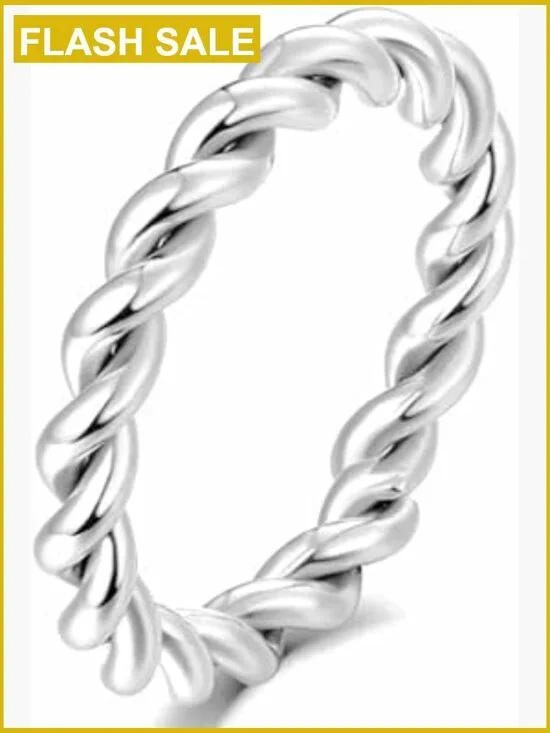 Stainless Steel Braided Wire Rope Stacking Wedding Band Ring Size 8