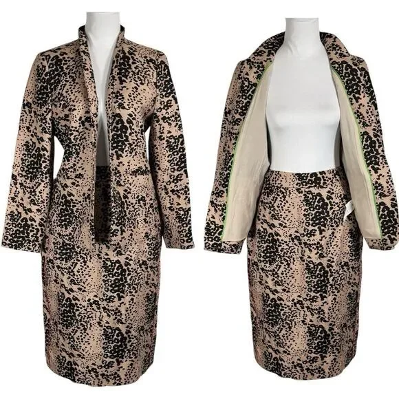 NWT J.Crew 2 Piece Skirt Suit Set Size 8 6 Going Out Blazer Linen‎ Blend leopard
