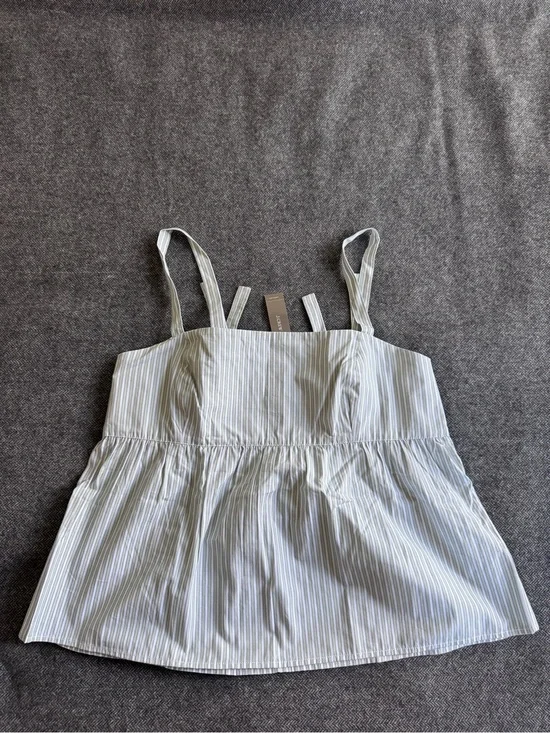 J. Crew White and Light Blue Striped Tank Top
