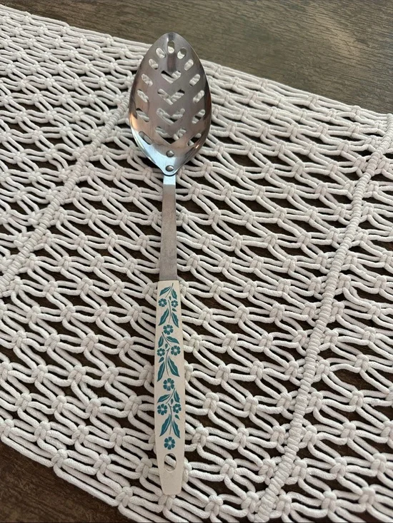 Vintage 60s/70s Household Japan Stainless Steel Cornflower Slotted Serving Spoon