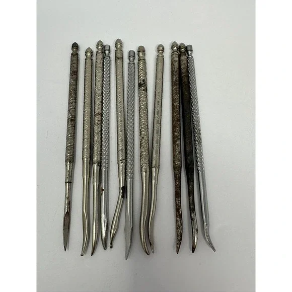 Vintage Metal Nut Picks Set of 11 Ornate Floral Knurled Silver Tone Tools A1