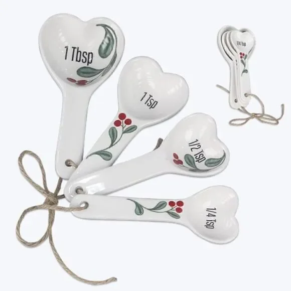 NEW! Ceramic Christmas Holly Measuring Spoon Set