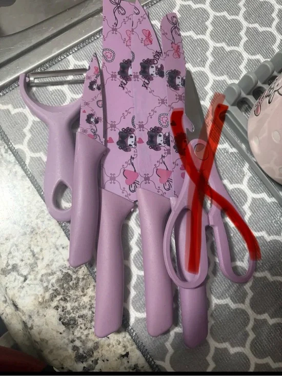 Pink/purplish Patterned Kitchen Knife Set