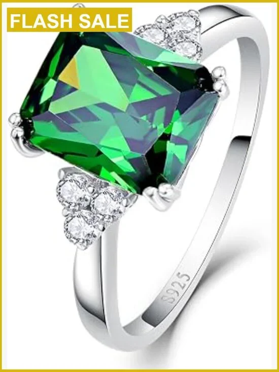 3.5CT Sterling Silver Radiant Cut Cubic Zirconia Engagement Ring
