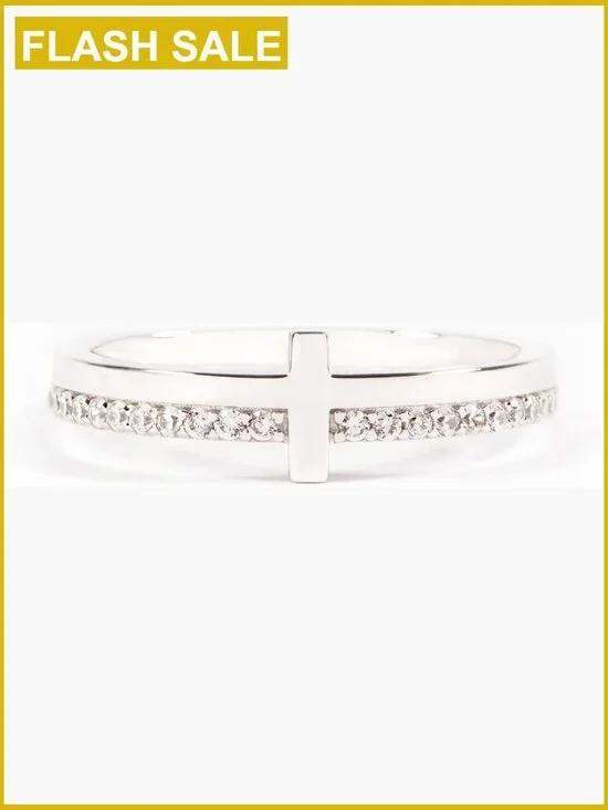Women's 925 Sterling Silver Cross Ring Never Quit Engraved