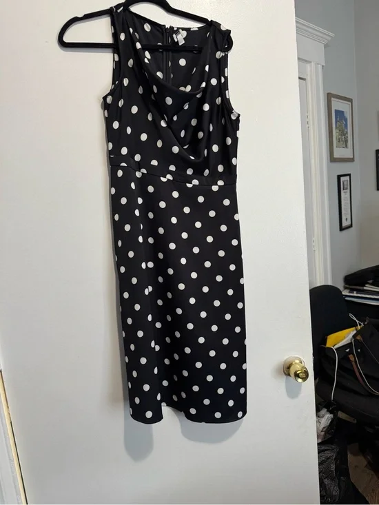 J.Crew Black & White Large Polka Dot Sleeveless Midi Dress - Size 6