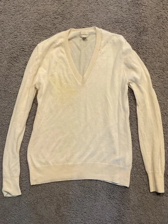 J. Crew Italian Cashmere Cream V-Neck Lightweight Sweater Shirt Preppy Y2K Sz M