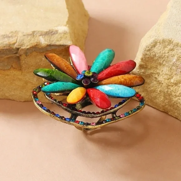 Huge Multicolored Flower Statement Ring