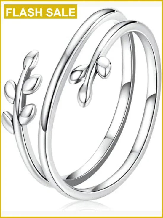 Adjustable Multi-layer Leaf Statement Ring Silver Fine Jewelry