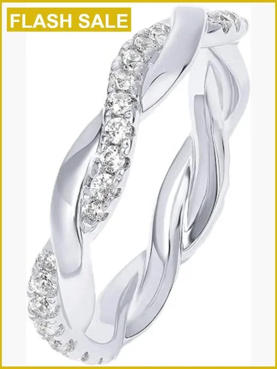 Twisted Rope Cubic Zirconia Eternity Band Ring for Women