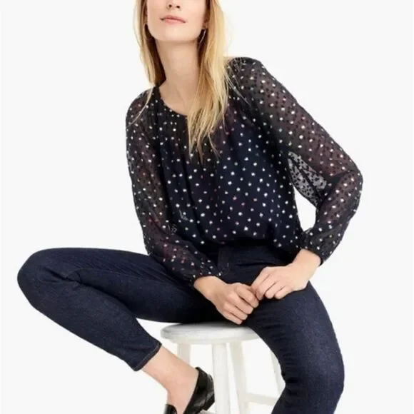 J. Crew Rainbow Clip Dot Chiffon‎ Top Blouse XS