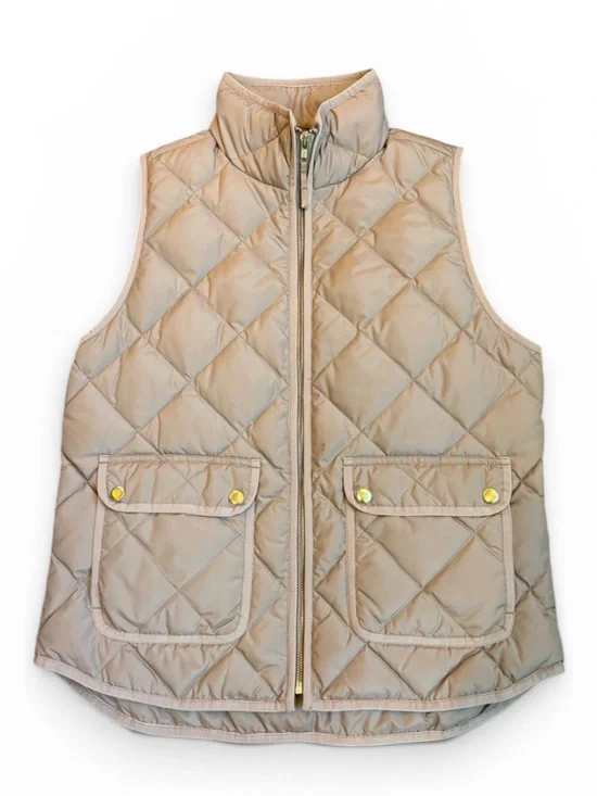 J. Crew Quilted Puffer Vest Women’s M Tan Full Zip Down Fill
