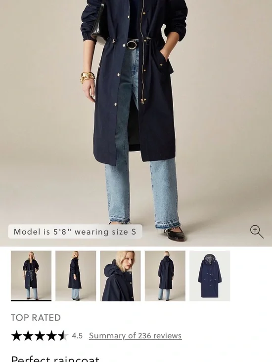 J Crew: Perfect Raincoat Navy Long Raincoat with Gold Hardware