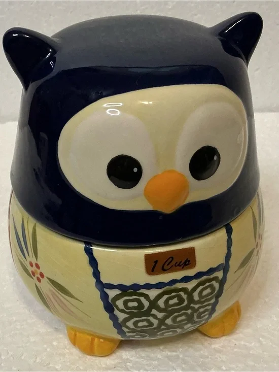 Temp-tations Old World Owl Nesting Ceramic Measuring Cup Set Blue Ivory Cottage