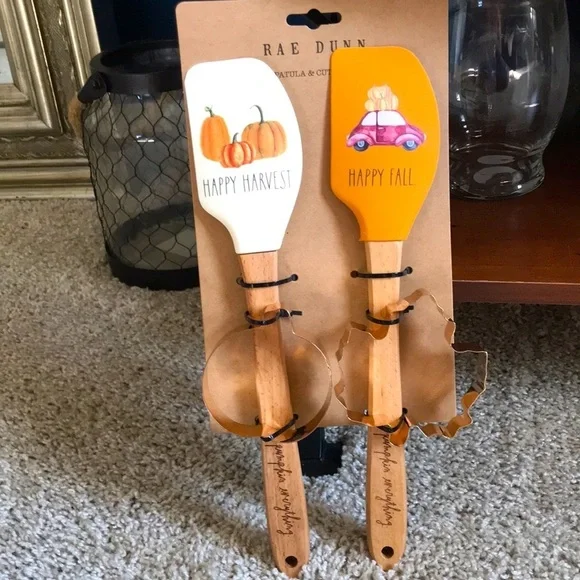 Rae Dunn HAPPY HARVEST HAPPY FALL SPATULA CUTTER SET