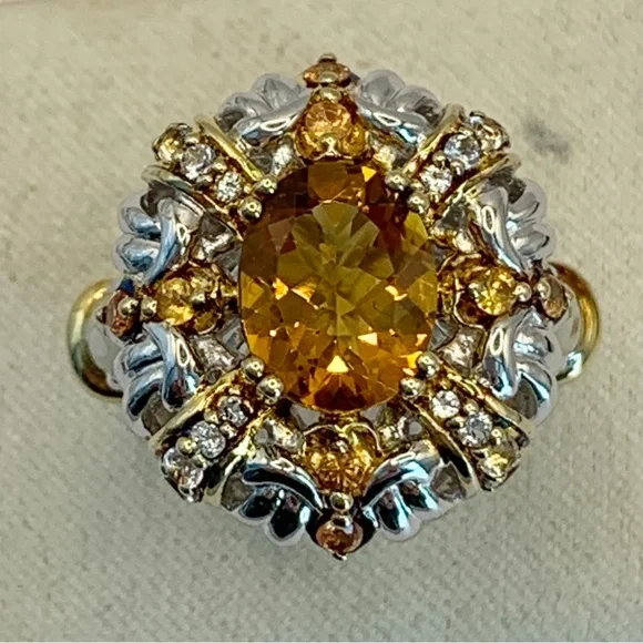 Women's Gold-Tone Citrine Halo Statement Ring