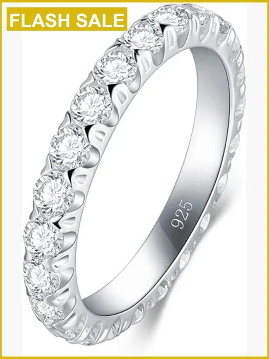 Sterling Silver Eternity Band Stacking Ring CZ Simulated Diamond