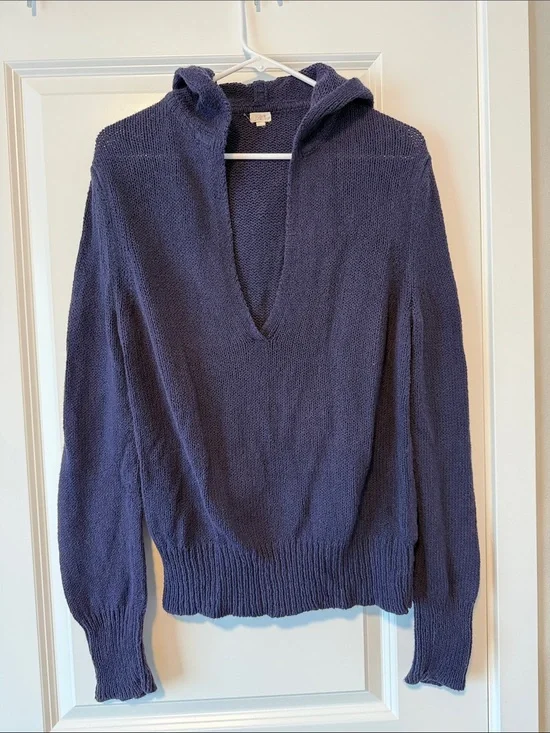 J. Crew Deep Navy V-Neck Hooded Women's Sweater lightweight cotton