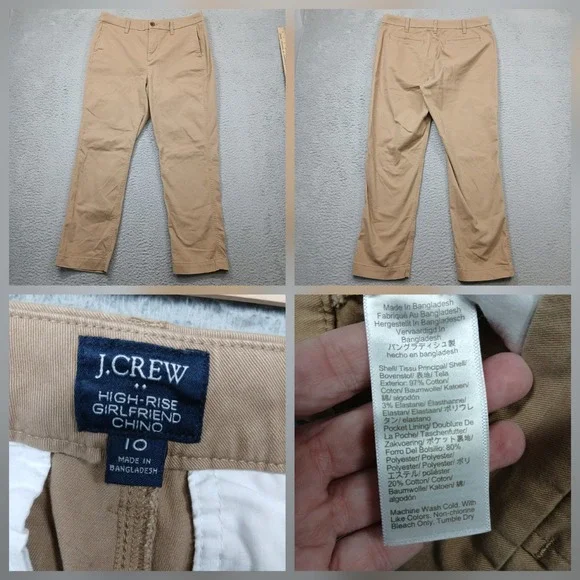 J.Crew‎ High-Rise Girlfriend Chino Pants Womens 10 Tan Stretch