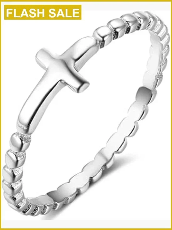 Solid Sterling Silver Cross Ring Christian Faith Band Gift