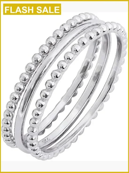 Sterling Silver Stacking Ring Set of 3 - Minimalist Dainty Design