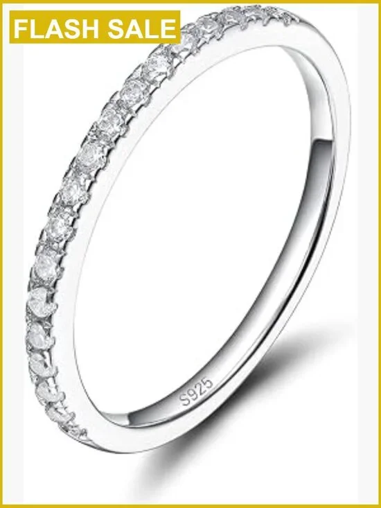 2mm 925 Sterling Silver Half Eternity Ring Stackable Wedding Band Size 3-13