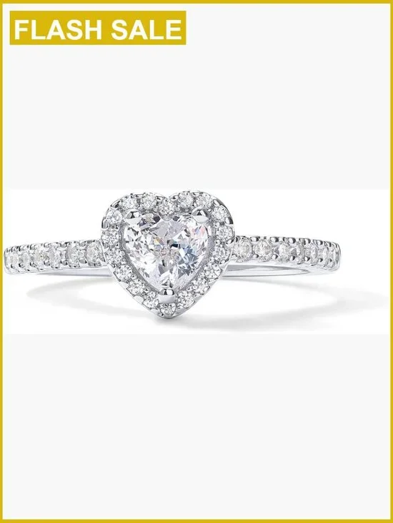14K Gold Plated Halo Heart Promise Ring with Cubic Zirconia - Size 7