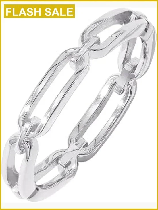 Rhodium Plated Sterling Silver Chain Link Band Ring Size 10