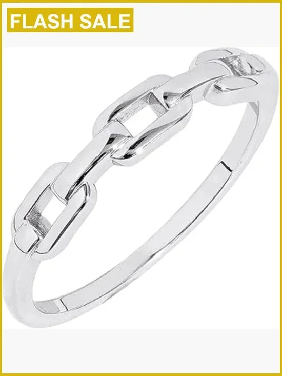 Rhodium Plated Sterling Silver Chain Link Accent Band Ring Size 10