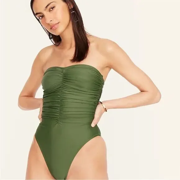 J. Crew Ruched Removable Straps One Piece Swimsuit Olive Size 24 NWT