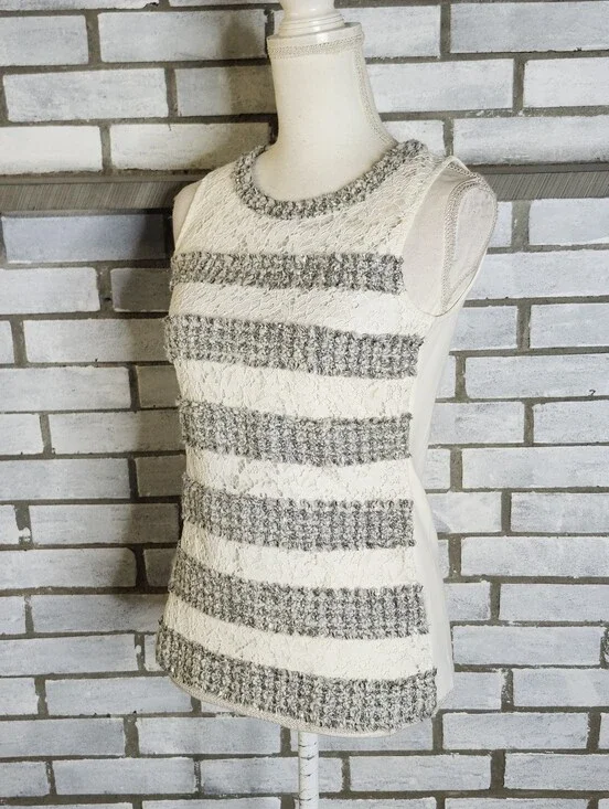 J. Crew Women's Sleeveless Top Tweed Lace Fringey Tank XS Ivory Multicolor