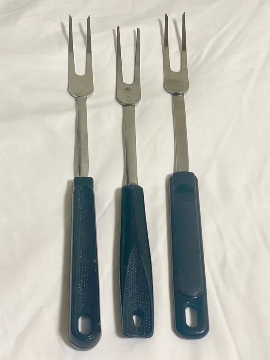 VTG Lot of 3 Various EKCO BBQ Fork Stainless Steel 2-Prong Meat Forks Black USA